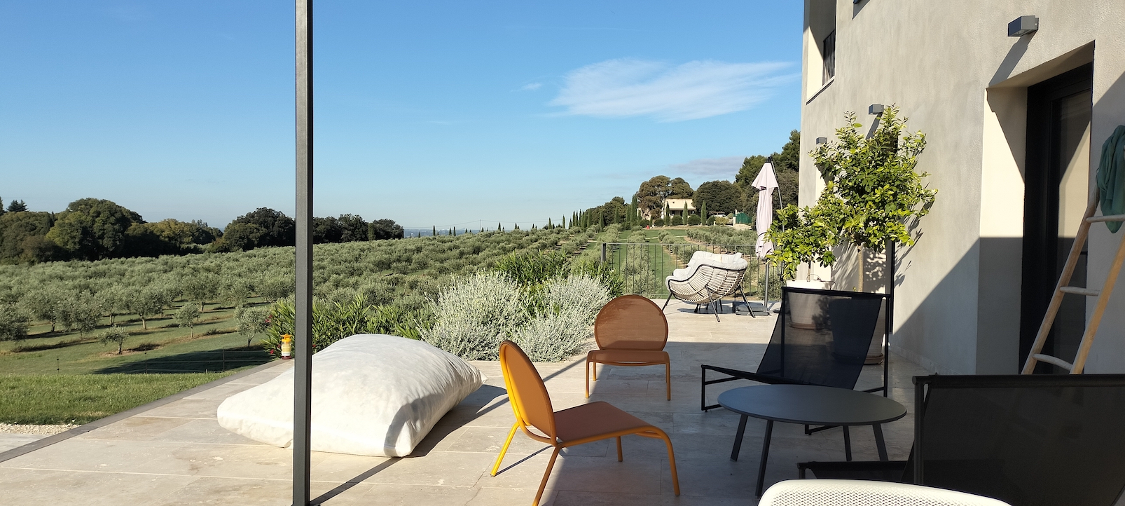 Terrace with panoramic olive grove views